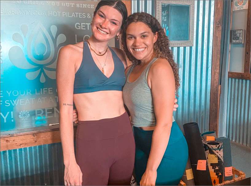 two smiling girls yoga